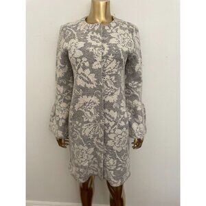Nanette Lepore Elegant Women's Floral Knit Coat Size S Gray & White Viscose and